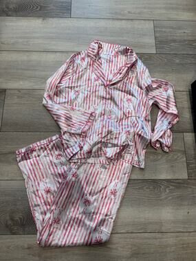 Tahari Mommy and Me matching Stripe pink bow pajamas Large